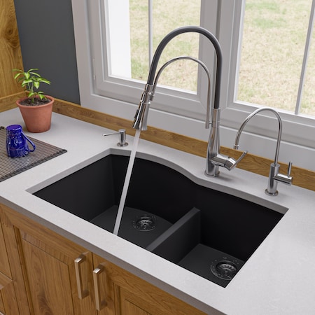 Black 33 Dbl Bowl Undermount Granite Composite Kitchen Sink